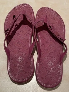 Louis Vuitton flache Sandalen rosa Monogramm Gummi Schleife Riemen - Größe 38 - Bild 1 von 13