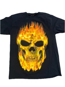00s Vintage Y2K Style Flaming Skull Tee Size M - Bild 1 von 3