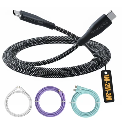 USB-C to USB-C Fast Charging Cable Braided PD 60W for iPhone 15 16 17 Pro Max 2M - Image 1 of 4