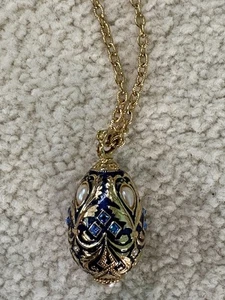 JOAN RIVERS FABERGE IMPERIAL BLAUE PERLE KRISTALL KAISERIN EI ANHÄNGER HALSKETTE 32" - Bild 1 von 7