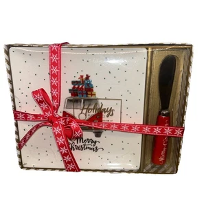 Ciroa Plate Cheese Pate & Marmalade  Spreader Set Holiday Merry Christmas VW Bus - Picture 1 of 8
