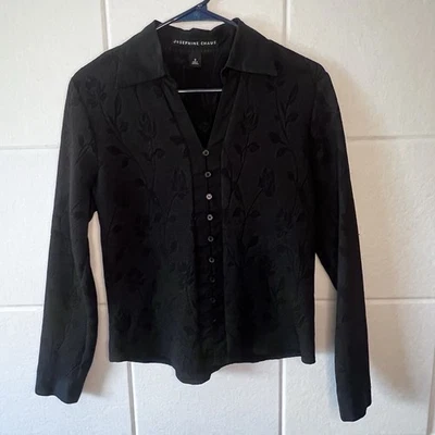 Josephine Chaus Women’s Dressy Black Blouse Size 10 Button Down Long Sleeve - Image 1 of 4