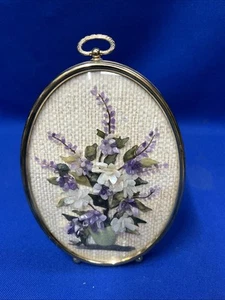 Vintage Oval Framed Gems Stones Flower Bouquet Artwork, Hand Crafted Folk Art 7” - Bild 1 von 8