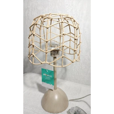 Lamp Pillowfort BOHO Rattan Table Lamp, Cute Dimmable Open Shade, Desk Light - Image 1 of 4