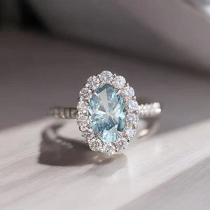 Platinum Diamond Ring Fancy Intense Blue Lab Grown IGI Oval 2.20 Carat PT950 - Picture 1 of 10
