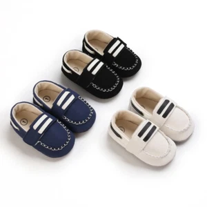 Newborn Baby Boy Pram Shoes Infant Soft Sole Boat Shoes PreWalker Trainers 0-18M - Picture 1 of 19