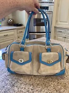 Coach Hampton beige Wildleder blau Leder Schulranzen Tasche Vintage aber fabelhafter Zustand - Bild 1 von 12