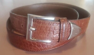 VTG Talbots Leather Belt Men's 36 6003 Snakeskin Style Italy Silver Tongue - Picture 1 of 6