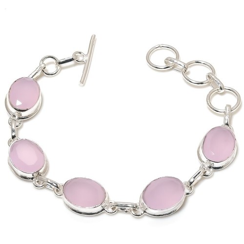 VALENTINO Bracciale gioielli in argento sterling 925 fatto a mano con pietre preziose quarzo rosa misura 7 8"