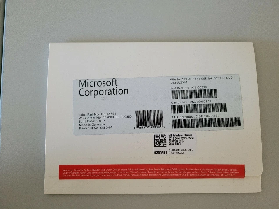 Microsoft Windows Server 2012 Standard - 2CPU/2VM - 64Bit - Deutsch -NEU- - Bild 1 von 1