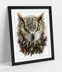 BROWN OWL SPLASH STYLE HOME BEDROOM DECOR FRAMED WALL ART POSTER PRINT 4 SIZES - Picture 1 of 10