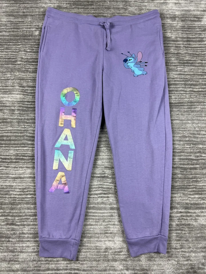 Disney Stitch Sweatpants Juniors XL 15-17 Purple Drawstring Sweatpants Joggers - Image 1 of 4
