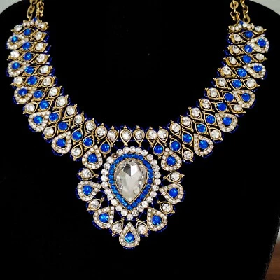NEW Natasha Statement Rhinestone Necklace Blue and Clear Rhinestones NWT $98 - Image 1 of 4