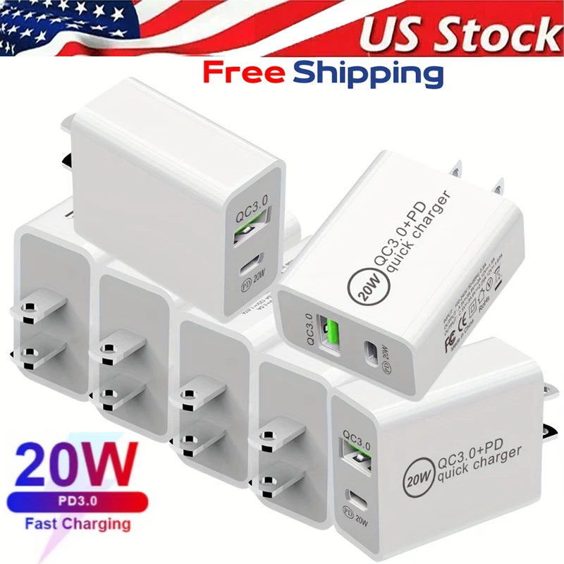 Lote de adaptador de energia de parede USB tipo C bloco carregador rápido 20W para iPhone 14 13 12 11 - Imagem 1 de 4