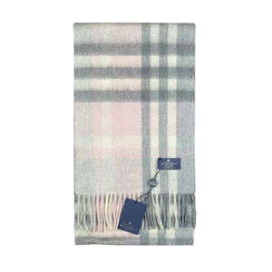 New Scottish 100% Lambswool of Scotland Scarf Tartan Wool Scarves Grey Pink - Picture 1 of 3