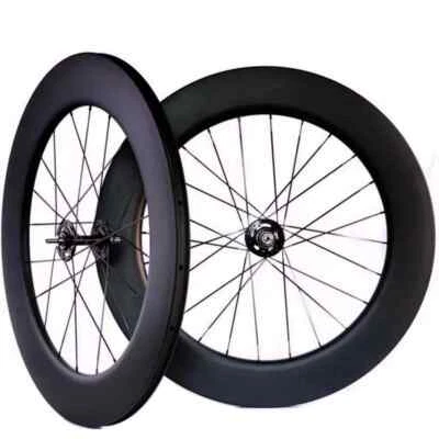 Carbon Fiber 700C 88x25mm Fixed Gear Track Bicycle Wheelset Clincher Tubular - Image 1 of 4