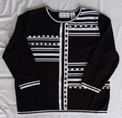 Alfred Dunner Women's Petite XL Embellished Sweater Black 3/4 Sleeve Classic - Image 1 of 4