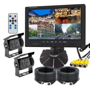 9" Quad Monitor Split Screen 2x Rear View Backup Cameras 12-36v For Truck Rv Van - Picture 1 of 24