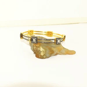 Polki Pave Diamond Bangle, Victorian Bangle, 925 Sterling Silver, Gift For Her - Picture 1 of 4