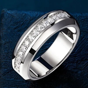 Herren Rundschliff D/VVS1 Moissanit Ewigkeit Ehering 14K Weißgold vergoldet - Bild 1 von 8