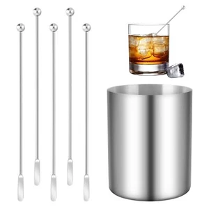 5 Pack Stainless Steel Coffee Beverage Cocktail Stirrers Drink Swizzle Sticks - Picture 1 of 7