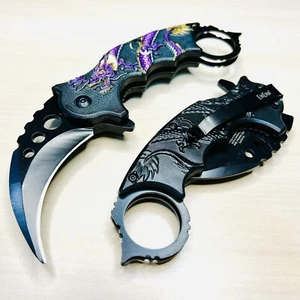 7”Purple Dragon CSGO Karambit Tactical Spring Assisted Open Folding Pocket Knife - Picture 1 of 4