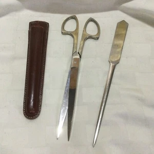 Letter Opener and Scissors w/ Leather Sheath F. Koeller Germany - Picture 1 of 10