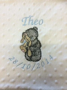 personalised dimple fleece baby blanket With Cute Teddy - Picture 1 of 3