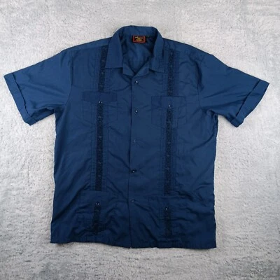 Maximos Yucatan Button-Up Mens Extra Large Blue Embroidered Stripes Collared - Image 1 of 4