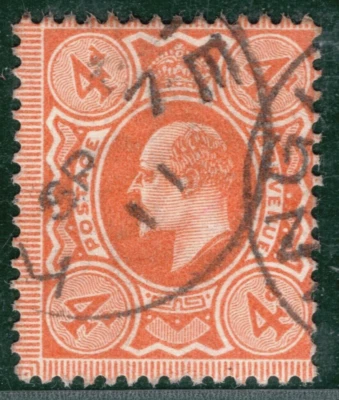 GB KEVII SG278 4d Bright Orange HARRISON Perf 14 Used 1911 CDS Cat £55+75% RED46 - Image 1 of 4