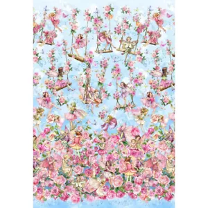 CANTO DI PRIMAVERA FATE DEI FIORI DI MICHAEL MILLER FATA BLU BORDO TESSUTO MEZZA YD - Foto 1 di 1