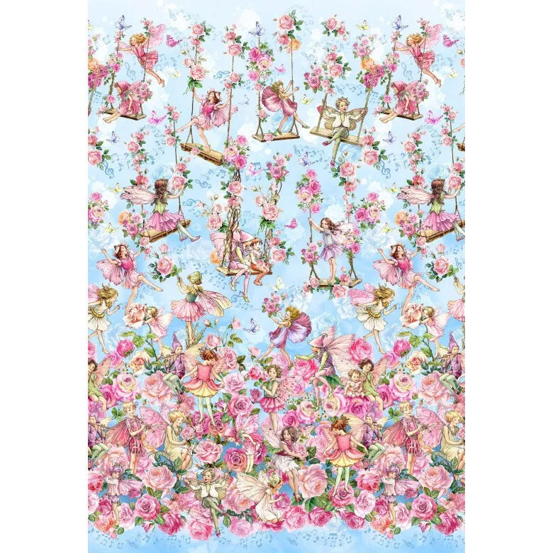 CANCIÓN DE PRIMAVERA HADAS DE FLORES DE MICHAEL MILLER HADA BORDE AZUL TELA MEDIA YARDA Foto 1 de 1