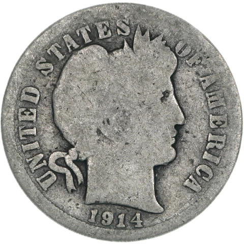 1914 (P) Barber Dime 90% Silver About Good AG Cover