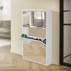 Mueble de zapatos armario blanco con 3 compartimentos y espejo 63x17x102,5 cm - Imagen 1 de 5