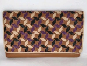 Eileen West lila/gold/braun Leder dreifach faltbare Clutch Geldbörse Kartenfächer - Bild 1 von 13