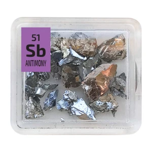 Antimony Metal Sb 99.99 Element Sample in Periodic Element Tile Pure Grain balls - Picture 1 of 5