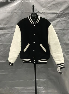 Chaqueta clásica universitaria Holloway negra/blanca para hombre - talla pequeña Foto 1 de 4