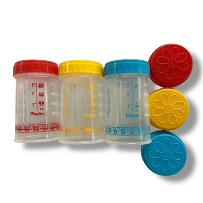 Vintage Playtex Drop In Original Nurser Flaschenhalter 4oz Gelb Rot Blau 3 Set - Bild 1 von 4