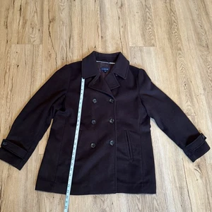Womens 16 double breasted Lands End pea coat chocolate brown academia lux Wool - Picture 1 of 11