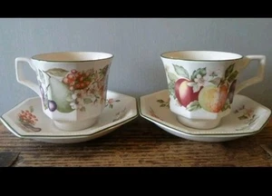 New Pair JOHNSON BROTHERS Fresh Fruits Octagonal Tea Coffee Cups & Saucers 150ml - Picture 1 of 1