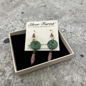 Beautiful Silver Forest Jade Earrings With Pink Drop/dangle - Picture 1 of 4