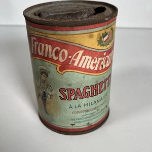Etichetta carta spaghetti franco-americana vintage anni 20 circa latta aperta vuota - Foto 1 di 6