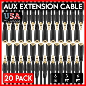 20 Pack AUX Extension Cable 3.5mm Jack to Plug Cord Stereo Audio Cable Extender - Picture 1 of 8