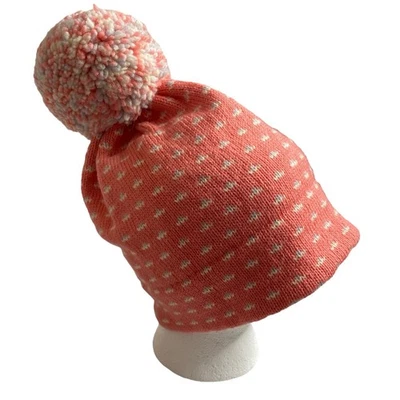 Vintage 80s Serac Wool Beanie Pink Birdseye Print Pom Pom Womens Ski Hat USA - Image 1 of 4