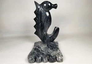 Fine Rare Hand Carved Gray & White Seahorse Shape Marble/Onyx Ashtray ca 20th c. - Picture 1 of 23