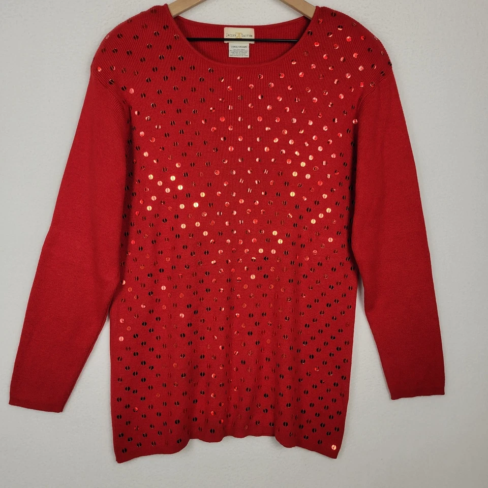 Suéter Tejido Lentejuelas Mezcla Seda Angora Rojo Jaclyn Smith Años 90 De Colección L Vacaciones Elegante Foto 1 de 4