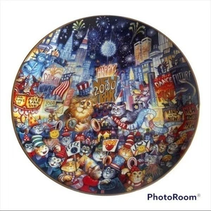 Franklin Mint Limited edition heirloom new year cat plate y2k vintage party NYE - Picture 1 of 8
