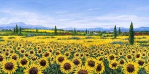 Quadro Campo Girasoli Paesaggio Fiori Stampa su Mdf o Tela Swarovski Arredo Casa - Foto 1 di 1