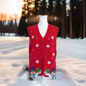 Heirloom Collectibles Vintage Red Snowman Buttoned Vest Sweater Size L - Bild 1 von 10