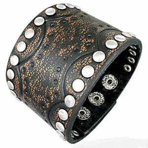 BRACCIALE TRIBALE BORCHIE PELLE MARRONE CINTURINO PELLE A-BBF159 - Foto 1 di 2
